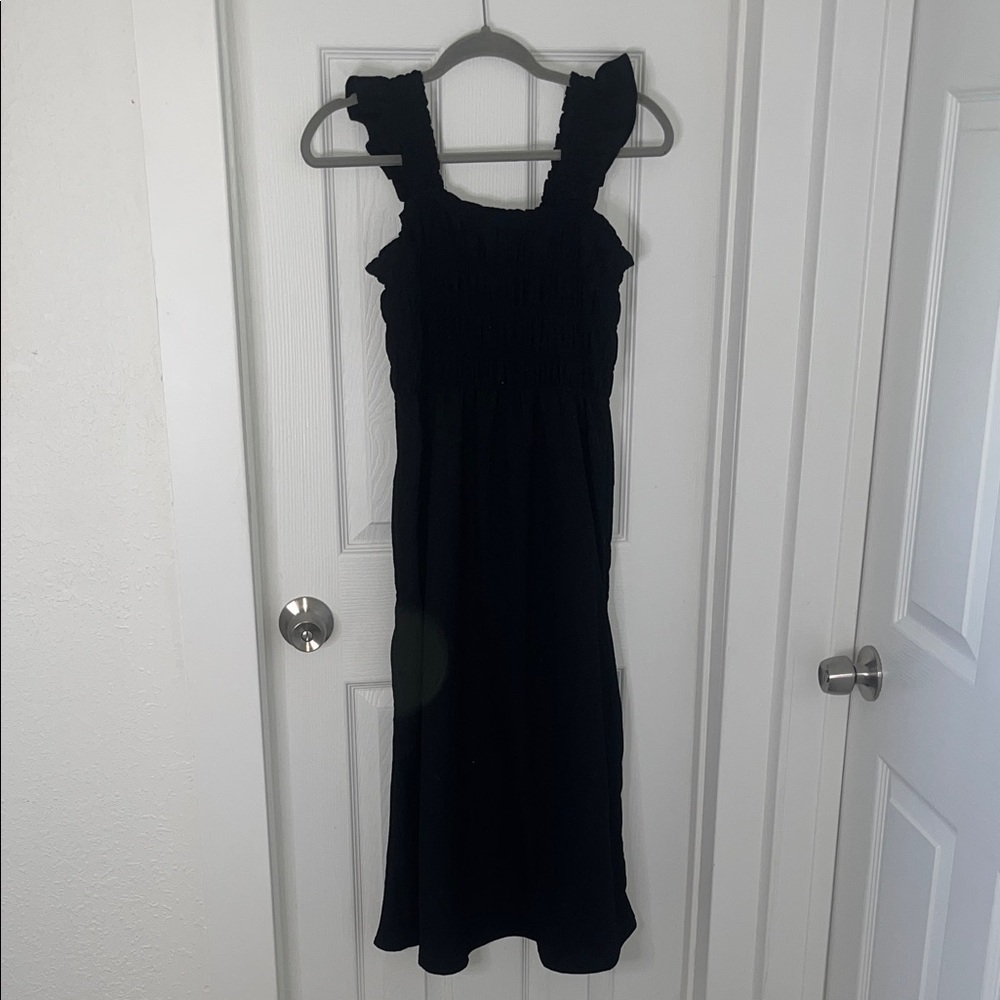 Black Flutter Strap Midi Dress